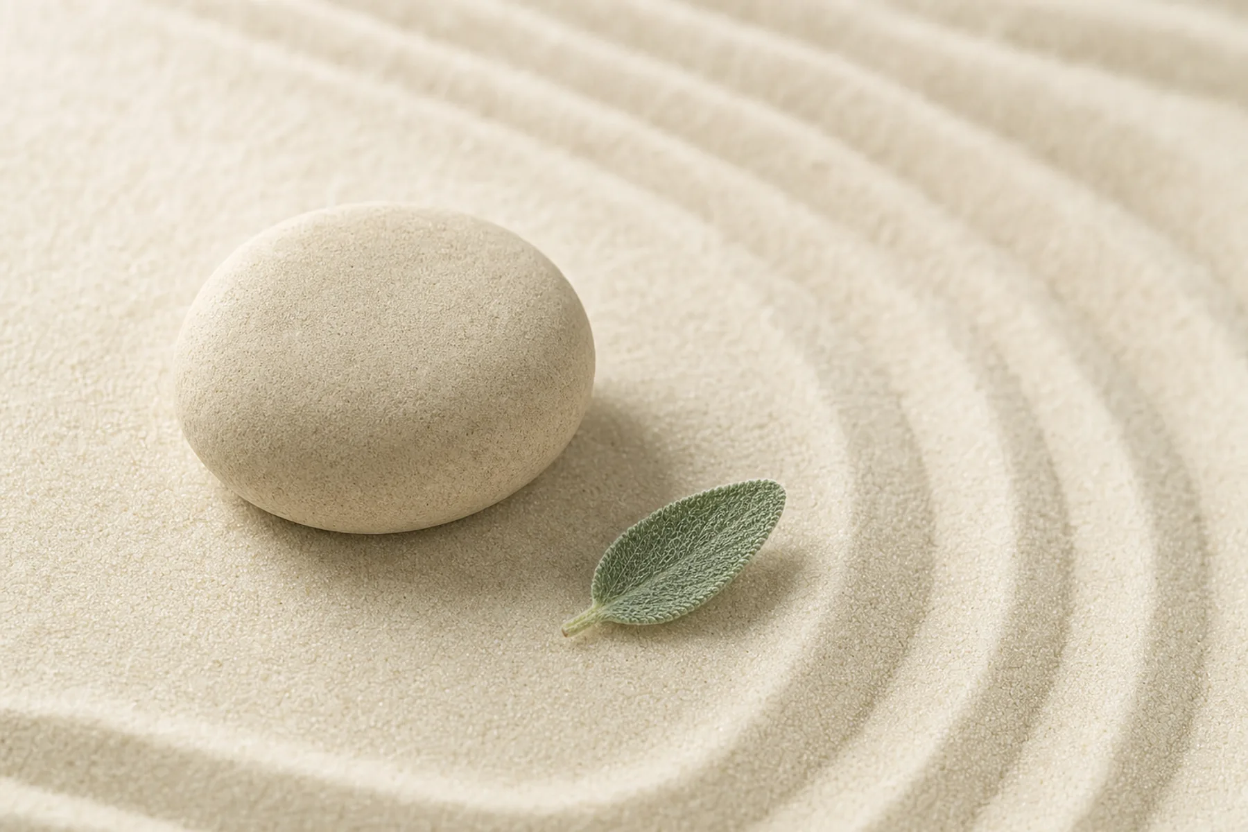 A single smooth stone resting on raked sand